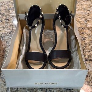 Marc Fisher Black Heeled Sandals with Ankle Strap
